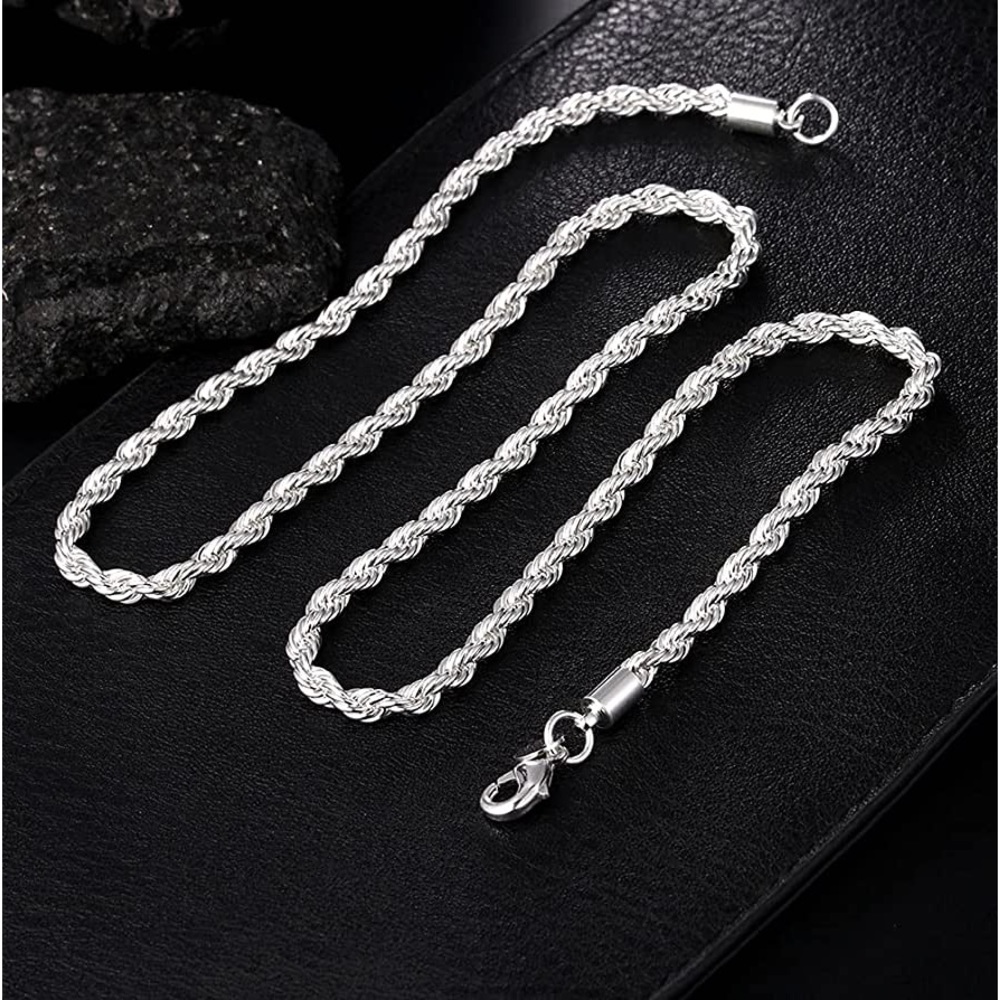 New S925 Sterling Silver Hallmarked Solid Silver 4mm Twisted Rope Chain Bracelet - Picture 8 of 14